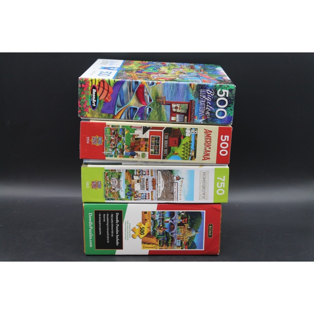 Lot of 4 Jigsaw Puzzles MasterPieces RoseArt Dowdle 500 750 Piece Complete